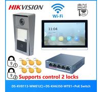 KIT videocitofono POE multilingue originale HIKVISION, include DS-KV8113-WME1(C) e DS-KH6350-WTE1 e switch PoE