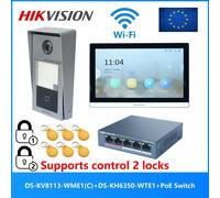 KIT videocitofono POE multilingue originale HIKVISION, include DS-KV8113-WME1(C) e DS-KH6350-WTE1 e switch PoE
