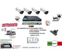 KIT VIDEOSORVEGLIANZA 4 TELECAMERA BIANCHE INFRAROSSI HD500+ DVR + ALIMENTATORE