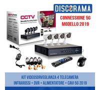 KIT VIDEOSORVEGLIANZA 4 TELECAMERA INFRAROSSI + DVR +ALIMENTATORE + CAVI 5G 2022