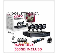 KIT VIDEOSORVEGLIANZA 4 TELECAMERA INFRAROSSI HD500 + DVR + ALIMENTATORE + CAVi