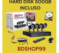 KIT VIDEOSORVEGLIANZA 4 TELECAMERA INFRAROSSI HD500 + DVR + ALIMENTATORE + CAVi