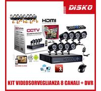 KIT VIDEOSORVEGLIANZA 8 CANALI TELECAMERA INFRAROSSI + DVR +ALIMENTATORE CCTV 5G