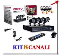 KIT VIDEOSORVEGLIANZA 8 TELECAMERE INFRAROSSI DVR 8 CANALI ALIMENTATORE CAVI