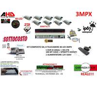 KIT VIDEOSORVEGLIANZA AHD DVR 8 CANALI + 8 TELECAMERE 3MP 48 LED + HARD DISK 2TB