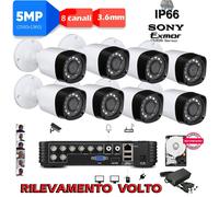 KIT VIDEOSORVEGLIANZA DVR 8 VIDEOANALISI e VOLTO + 8 SONY 5MPX + Alim