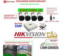 KIT VIDEOSORVEGLIANZA DVR HIKVISION 8 CANALI 4 TELECAMERE COLORI STARLIGHT HD2TB