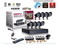 KIT VIDEOSORVEGLIANZA h264 CCTV 8 CANALI TELECAMERA INFRAROSSI+DVR+ALIMENTATORE