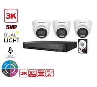KIT VIDEOSORVEGLIANZA HIKVISION 4 CANALI 5 MPX 3 TELECAMERE DOME 5MPX 3K HYBRID