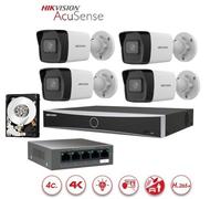 KIT Videosorveglianza IP Hikvision Acusense Nvr 4 canali 4K 4 telecamere bullet