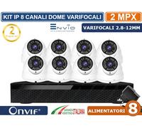 KIT VIDEOSORVEGLIANZA IP NVR 9 CANALI 8 DOME VARIFOCALI 2.8-12MM 2MP 1080P P2P