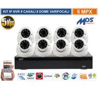 KIT VIDEOSORVEGLIANZA IP NVR 9 CH 8 DOME VARIFOCALI 5.0 MPX P2P CLOUD H.265
