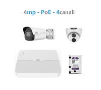KIT VIDEOSORVEGLIANZA UNV H265 2 TELECAMERE INFRAROSSI 4MP NVR IP CLOUD P2P APP