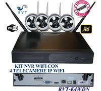 KIT VIDEOSORVEGLIANZA WIRELESS DVR NVR 4 CANALI 4 TELECAMERA WIFI IP