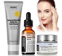 Kit Viso Idratante, Snail Mucin 92 Moisturizer 50g +Vitamin C Serum 30 ml +Facial Cleanser 50g, Set Skincare Viso, Antirughe, Idratante, Illuminante, Adatto per Tutti i Tipi di Pelle