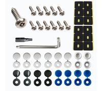 Kit Viti Targa Auto con viti antifurto, M5 in acciaio inox, set di viti e tappi per targa auto, include tappi per cerniere in plastica neri, bianchi e blu per portatarga auto, moto e camion