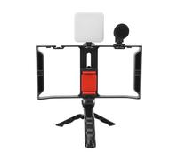 Kit Vlog per smartphone, stabilizzatore a biliardo per telefono con microfono di riempimento cavo audio gabbia per telefono treppiede portatile per registrazione, flag, streaming live, YouTube