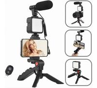 Kit Vlogger Professionale 4 in 1 per Smartphone con Microfono Luce LED Video