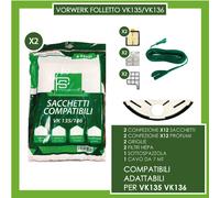 KIT VORWERK FOLLETTO 135 12 SACCHETTI E PROFUMI 2 GRIGLIE 2 HEPA 1 CAVO 1 SETOLA