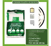 KIT VORWERK FOLLETTO VK135 136 6 SACCHETTI 6 PROFUMI 1 GRIGLIA 1 HEPA 1 SETOLA