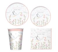 Kit Welcome Little One Pink Coordinato Tavola Rosa per Nascita Bimba con Piatti, Bicchieri, Tovaglioli e Decorazioni per Festa a Tema - Varzi dal 1956 (Kit 36 Persone)