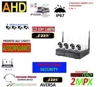 KIT WIRELESS VIDEOSORVEGLIANZA AHD 2MP DVR FULL HD 4 TELECAMERE+CCD SONY