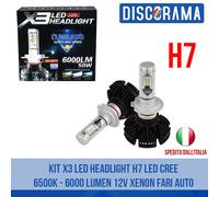 KIT X3 LED HEADLIGHT H7 LED CREE 6500K - 6000 LUMEN 12V XENON FARI AUTO