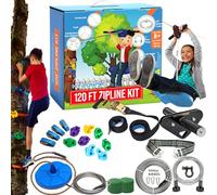 Kit Zip Line per bambini e adulti, 300/120/150/61 m, fino a 158,8 kg, carrello rimovibile, in acciaio inossidabile, installazione rapida con cricchetto, imbracatura di sicurezza, divertimento