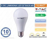 KIT10 LAMPADINE LED V-TAC VT-2015 E27 BULBO 15 WATT A65 KIT 10 LAMPADINA LAMPADA