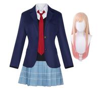 Kitagawa Marin Costume Cosplay Parrucca Scuola Uniforme Per Halloween | Kitagawa - Costume da Marin, camicia, gilet, cravatta, gonna scozzese, gioco di ruolo anime per donne