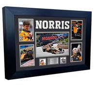 Kitbags & Lockers Grande poster A3+ Lando Norris Monaco Grand Prix 2025 McLaren autografato autografato con cornice da esposizione Formula 1 F1 (supporto nero)