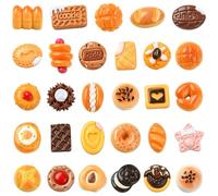 KitBeads 100 cabochon in resina per alimenti, 4 stili, pane, biscotti, dessert, cabochon con retro piatto, per la creazione di gioielli, penne e decorazioni