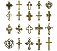 KitBeads 100 ciondoli a forma di croce di Gesù, in bronzo antico, 5 stili, religiosi, crocifisso, per la creazione di gioielli, per collane, bracciali, orecchini fai da te, Acrilico, Nessuna pietra