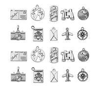 KitBeads 100 ciondoli tibetani per passaporto in stile misto per fotocamera, globo, aeroplano, in lega, tibetano, da viaggio, per creare gioielli, bracciali, collane