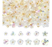 KitBeads 150 ciondoli in acrilico a forma di fiore bianco, 15 stili, colore AB, a forma di margherita, per la creazione di gioielli, bracciali, collane, orecchini, artigianato, Acrilico, Nessuna