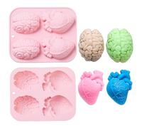 KitBeads 2 stampi in silicone a forma di cuore e cervello, fatti a mano, per Halloween, 3D, anatomici, per caramelle, cioccolato, sapone