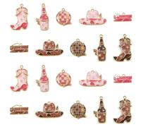 KitBeads 20 ciondoli in 10 stili a forma di cappello da cowboy, smaltati, rosa, marrone, ciondoli occidentali, per la creazione di gioielli, bracciali, collane, orecchini, artigianato