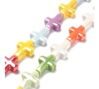 KitBeads 20 perline a forma di croce in porcellana casuale, colorate, in ceramica, con Gesù religioso, crocifisso, per la creazione di gioielli, bracciali, collane, penne artigianali, Plastica