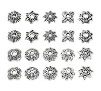 KitBeads 200 tappi per perline in stile tibetano a forma di fiore, 10 stili, in argento anticato, distanziatori per perline, stile Bali, per la creazione di gioielli e braccialetti sfusi