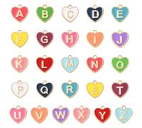 KitBeads 52 ciondoli colorati a forma di cuore, 26 stili, con lettere dell'alfabeto dalla A alla Z, per portachiavi, bracciali, orecchini, gioielli fai da te