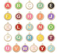 KitBeads 52 ciondoli colorati con lettere dalla A alla Z, 26 stili, dorati, rotondi, con iniziale, per portachiavi, bracciali, orecchini, gioielli fai da te