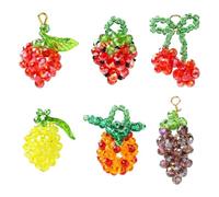 KitBeads 6 ciondoli in vetro a forma di frutta con perline a forma di uva, ciliegia, fragola, limone, per la creazione di gioielli, portachiavi, bracciali, collane sfusi, Acrilico, Nessuna pietra