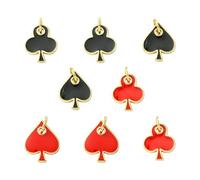 KitBeads 8 ciondoli a forma di carte da gioco, 4 stili, placcati oro, nero, rosso, asso di cuore, club, per la creazione di gioielli, collane, bracciali, orecchini artigianali