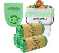 KITBEST Sacchetti per rifiuti alimentari compostabili da 10 l, 150 sacchetti biodegradabili con certificazione EN13432, per compostaggio domestico e cucina