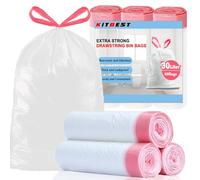 KITBEST Sacchetti Spazzatura 60x65CM con Maniglia, 60 Pezzi Sacchi Buste Spazzatura, Sacchetti Immondizia Riciclabile per 30L/40L Cucina Bagno Bidone Medio, Bianco