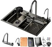 Kitche SIK con Display Digitale Sigle SIK E Rubinetto Estraibile, Cascata SIK in Acciaio Inox, Rondella Tazze Pressurizzata E Altri Accessori Workstatio SIK, Black-Grey, 75x46cm