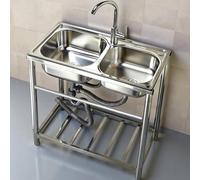 Kitche Station Lavello multiuso, con banco da lavoro e cassetto portaoggetti, lavello commerciale con gocciolatoio, lavello da cucina a doppia vasca(75 * 40cm)