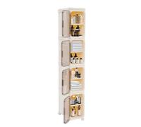 Kitchen 4-Tier Plastic Narrow Storage Cabinet with Movable Wheels & Doors Tall Slim Bathroom for Small Space Bathroom Kitchen Laundry (Beige)