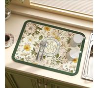 Kitchen Absorbent Draining Mat, Fantasy Style Draining Mat, Absorbent Dish Draining Mat, Vintage Floral Plates Dish Drying Mat, Heat Resistant Trivet Mat, For Table And Bar (B)