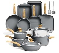 Kitchen Academy Set di pentole antiaderenti in granito, set di 17 padelle grigie, pentole e padelle a induzione antiaderente, senza PFOA e PFOS.